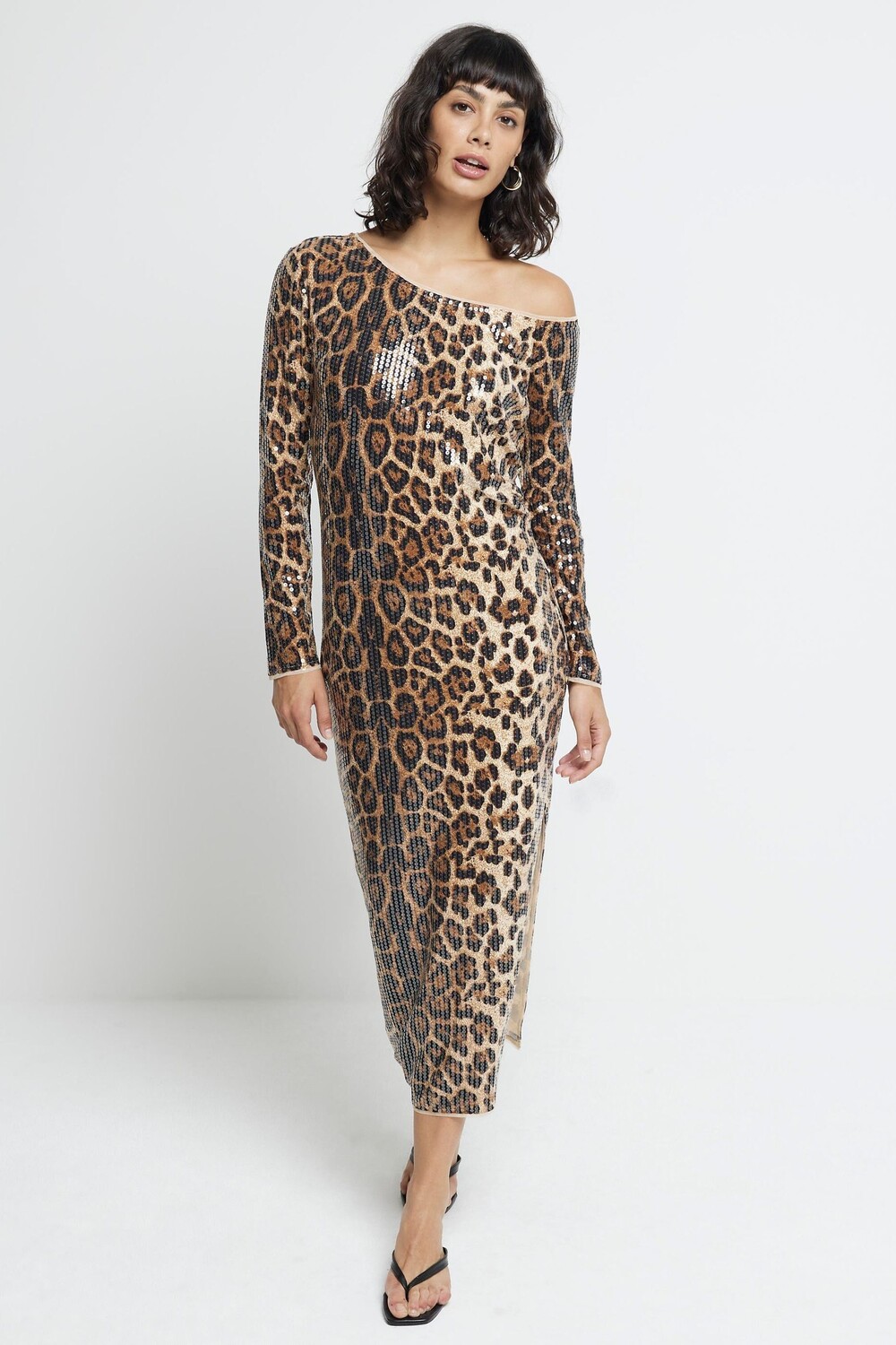 Платье миди на одно плечо с леопардовым принтом River Island, коричневый
Платье миди на одно плечо с леопардовым принтом River Island, коричневый
