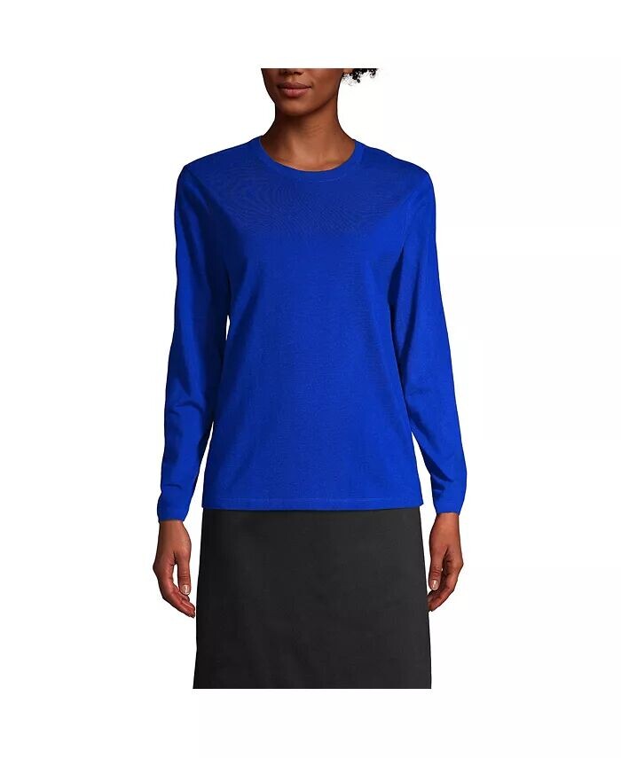 Женская футболка Essential с длинным рукавом для школьной формы Lands' End, синий 
Женская футболка Essential с длинным рукавом для школьной формы Lands' End, синий