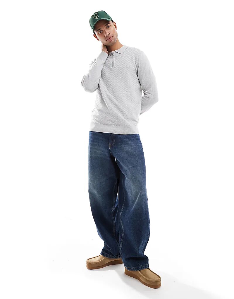 Текстурированное трикотажное поло с застежкой-молнией 1/4 светло-серого меланжевого цвета Threadbare
Текстурированное трикотажное поло с застежкой-молнией 1/4 светло-серого меланжевого цвета Threadbare