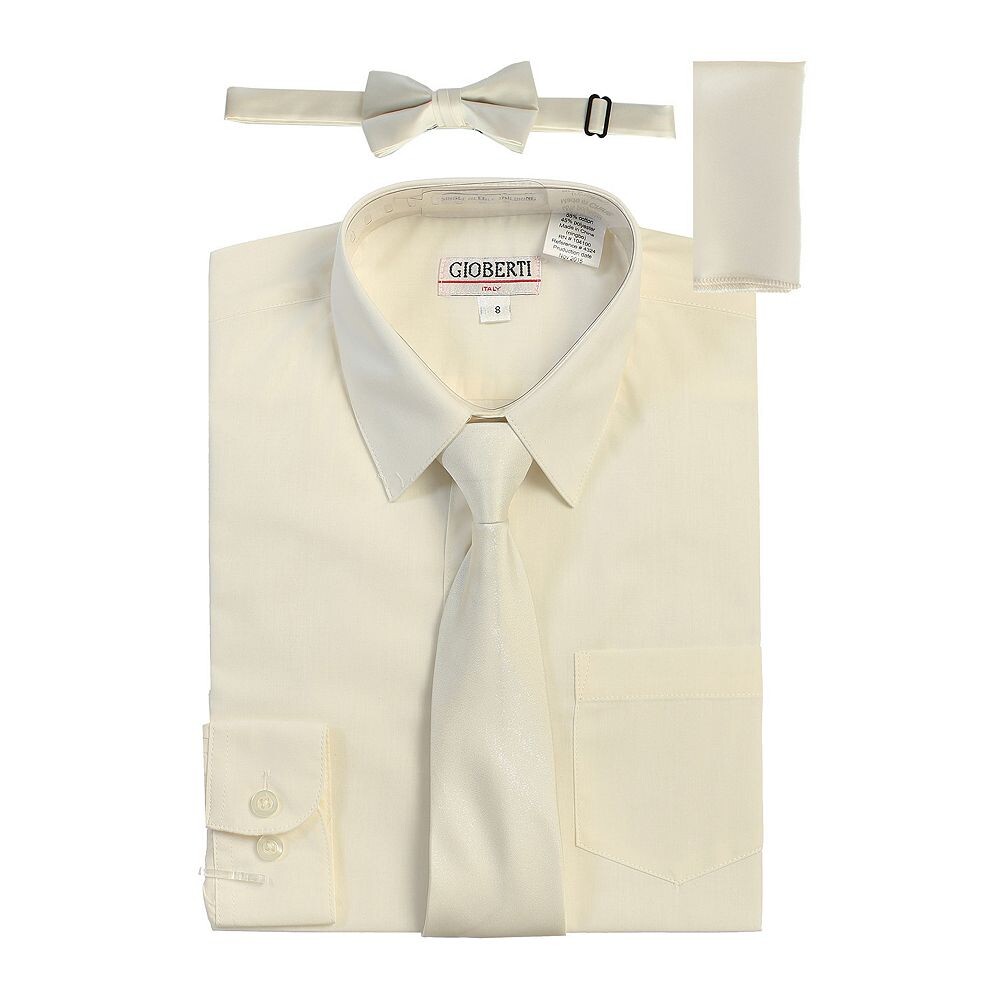 Детская классическая рубашка Gioberti с длинными рукавами + однотонный галстук, галстук-бабочка и носовой платок, цвет Ivory W Tie Set 
Детская классическая рубашка Gioberti с длинными рукавами + однотонный галстук, галстук-бабочка и носовой платок, цвет Ivory W Tie Set