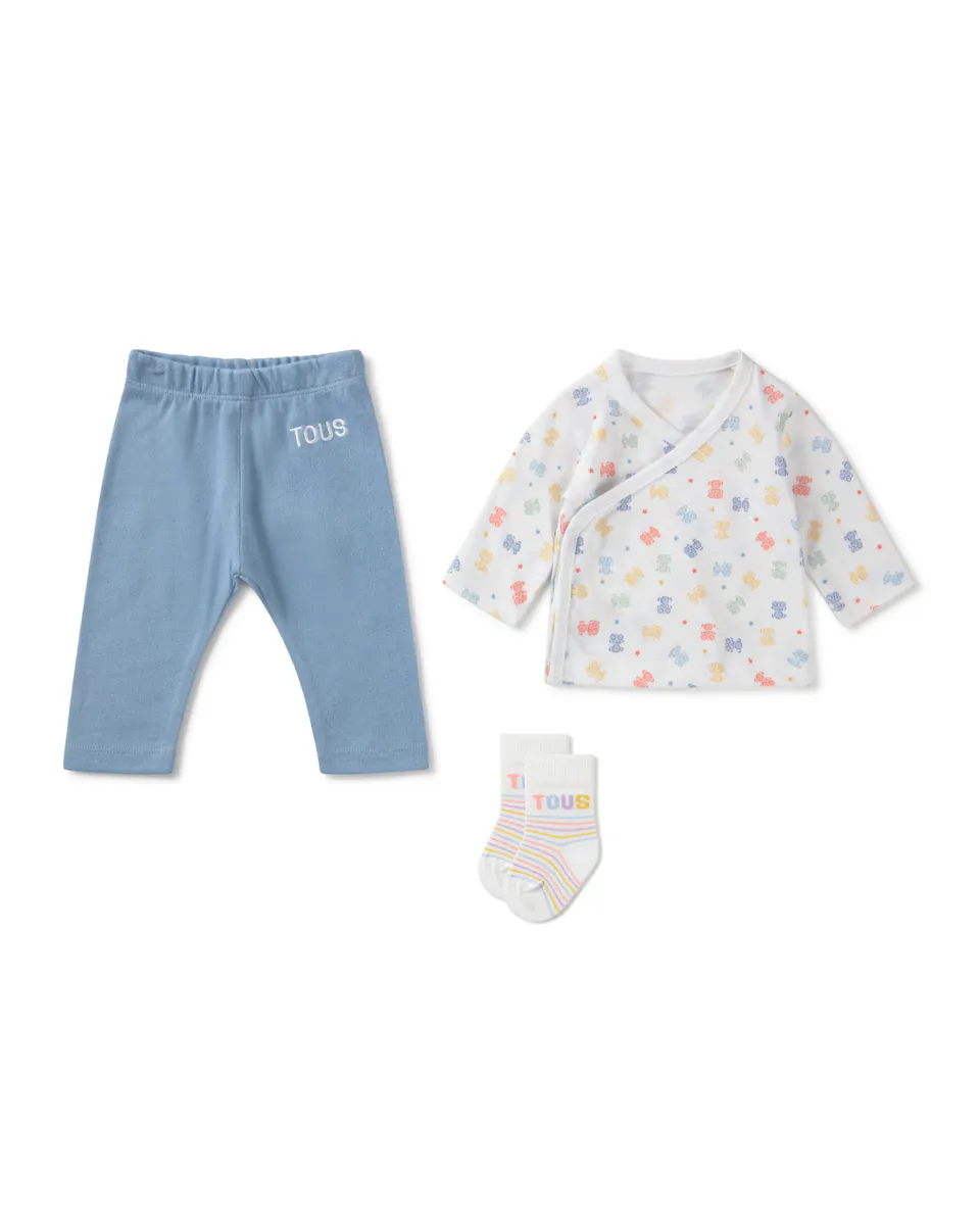 Комплект для новорожденного из однотонного хлопка и с разноцветными мишками Tous, голубой
Комплект для новорожденного из однотонного хлопка и с разноцветными мишками Tous, голубой