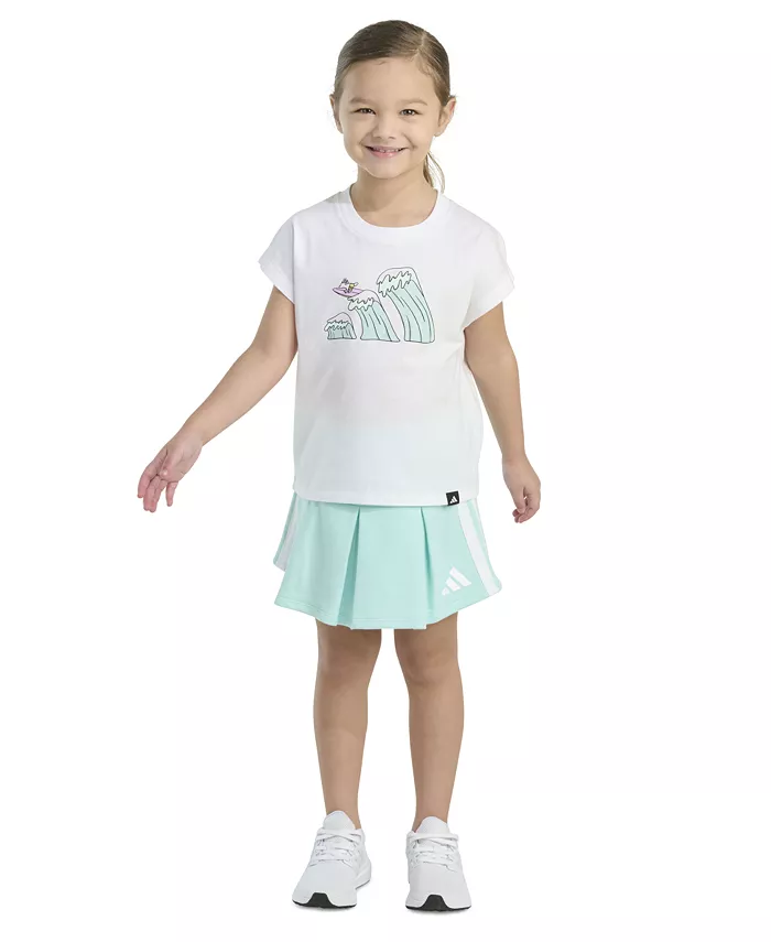 Комплект для девочек: футболка-боксер с принтом без рукавов и юбка-шорты из велюра adidas, белый
Комплект для девочек: футболка-боксер с принтом без рукавов и юбка-шорты из велюра adidas, белый