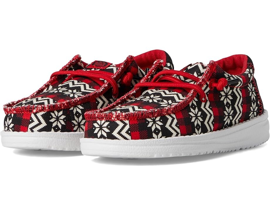 Лоферы Hey Dude Kids Wally Ugly Sweater, цвет Black/Red 
Лоферы Hey Dude Kids Wally Ugly Sweater, цвет Black/Red