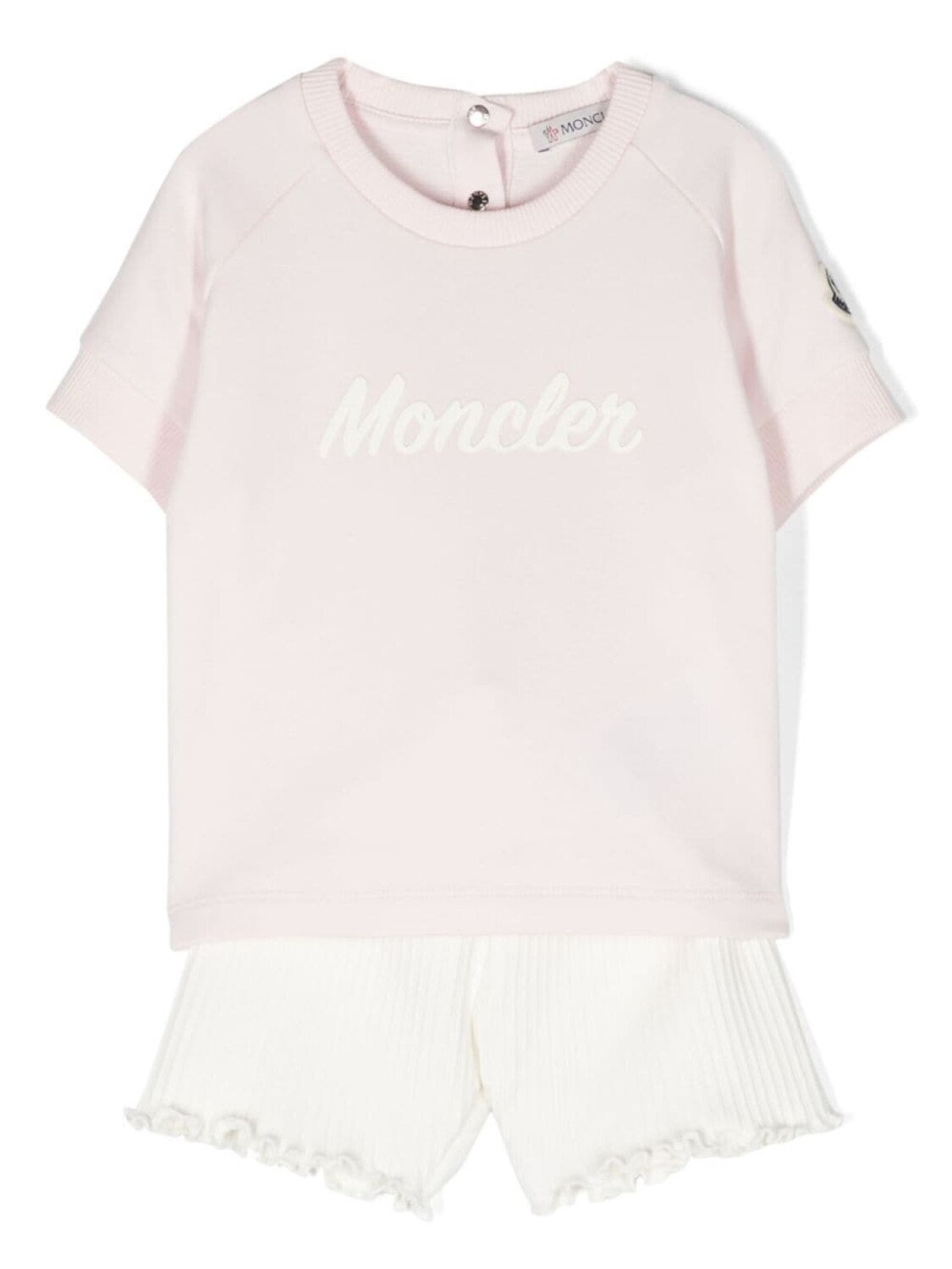 Moncler Enfant комплект из футболки и шортов в рубчик с логотипом, розовый
Moncler Enfant комплект из футболки и шортов в рубчик с логотипом, розовый