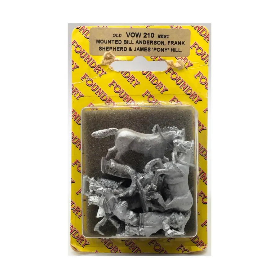 Билл Андерсон, Фрэнк Шепард и Джеймс «Пони» Хилл — верхом, Historical Miniatures - Old West (28mm)
Билл Андерсон, Фрэнк Шепард и Джеймс «Пони» Хилл — верхом, Historical Miniatures - Old West (28mm)