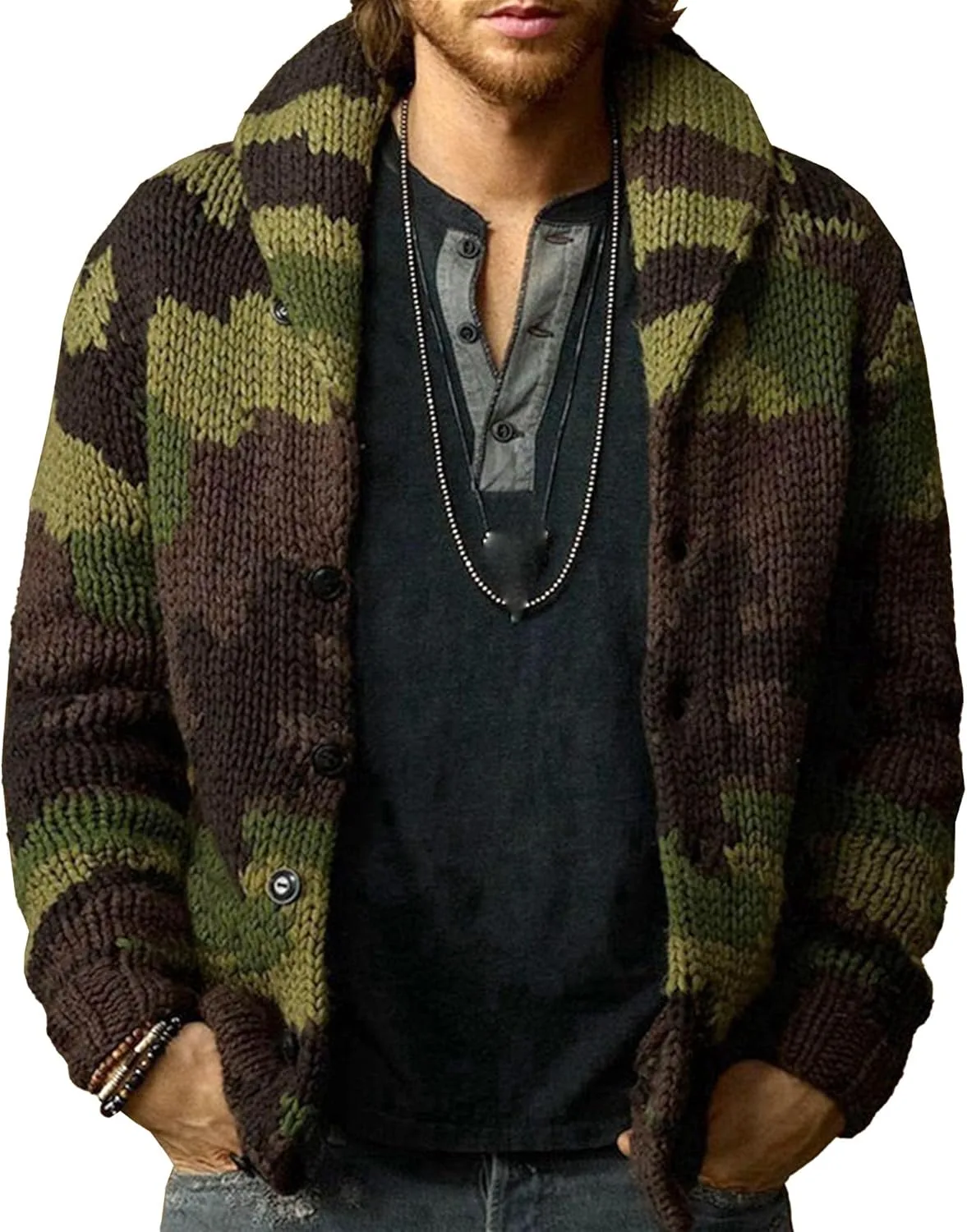 Мужской камуфляжный вязаный кардиган JEShifangjiusu Slim Fit с отложным воротником
Мужской камуфляжный вязаный кардиган JEShifangjiusu Slim Fit с отложным воротником