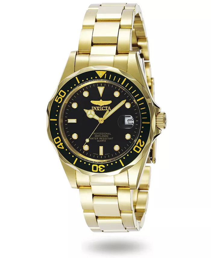 Мужские часы Pro Diver Quartz 3 Hand, модель 8936, черный циферблат Invicta, золотой 
Мужские часы Pro Diver Quartz 3 Hand, модель 8936, черный циферблат Invicta, золотой