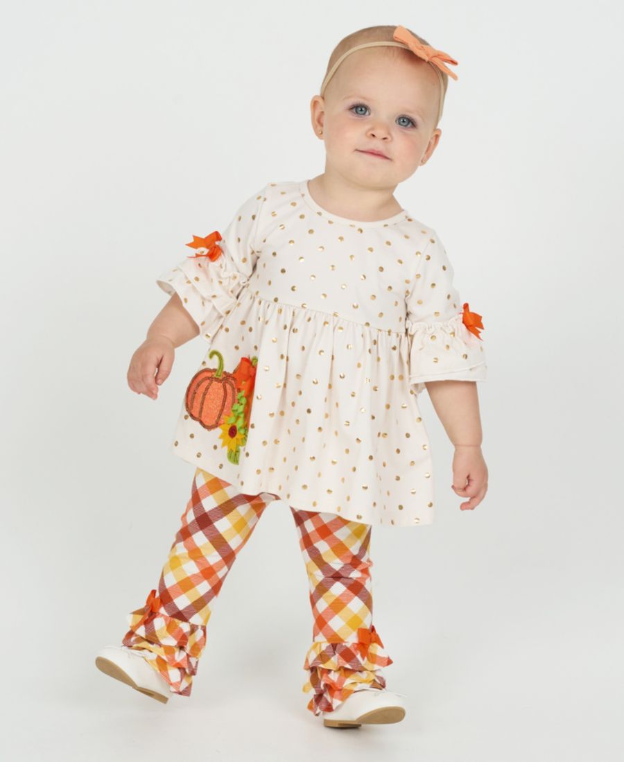 Детский комплект для девочек из двух предметов: топ в горошек с тыквенным рисунком и клетчатые штаны Rare Editions, Ivory
Детский комплект для девочек из двух предметов: топ в горошек с тыквенным рисунком и клетчатые штаны Rare Editions, Ivory