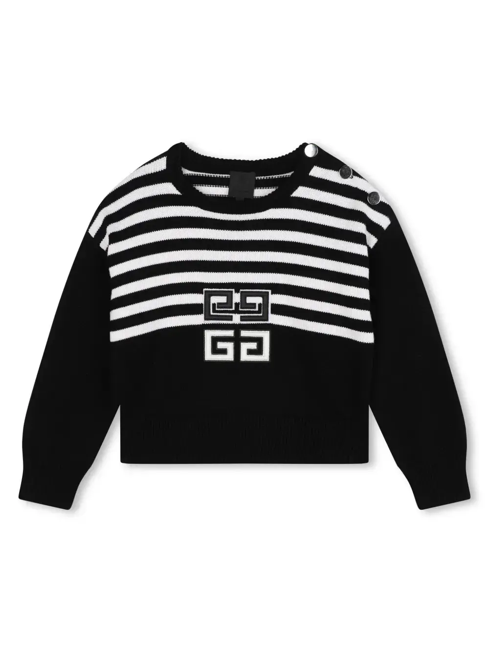 Полосатый джемпер с логотипом 4G Givenchy Kids, черный
Полосатый джемпер с логотипом 4G Givenchy Kids, черный
