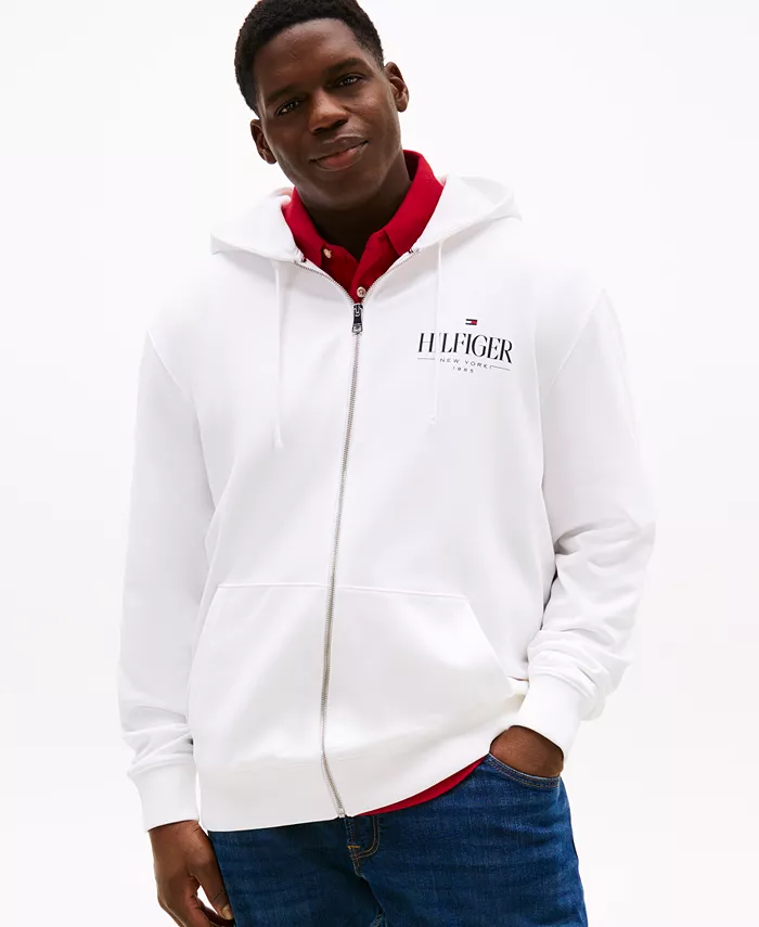 Мужская толстовка с молнией и логотипом Big & Tall Tommy Hilfiger, белый 
Мужская толстовка с молнией и логотипом Big & Tall Tommy Hilfiger, белый