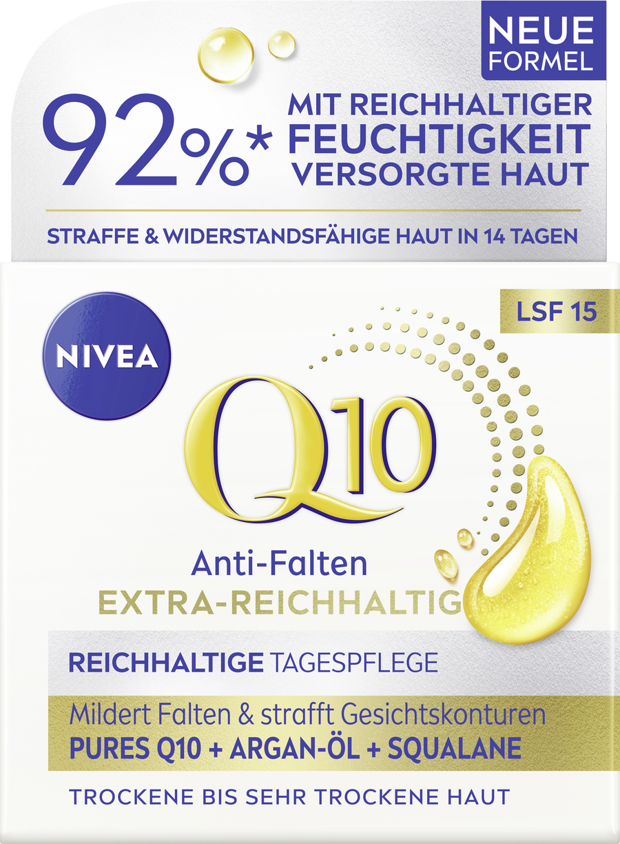 Дневной крем NIVEA Q10 Anti-Falten Extra-Reichhaltige Tagespflege Trockene Haut LSF 15
Дневной крем NIVEA Q10 Anti-Falten Extra-Reichhaltige Tagespflege Trockene Haut LSF 15