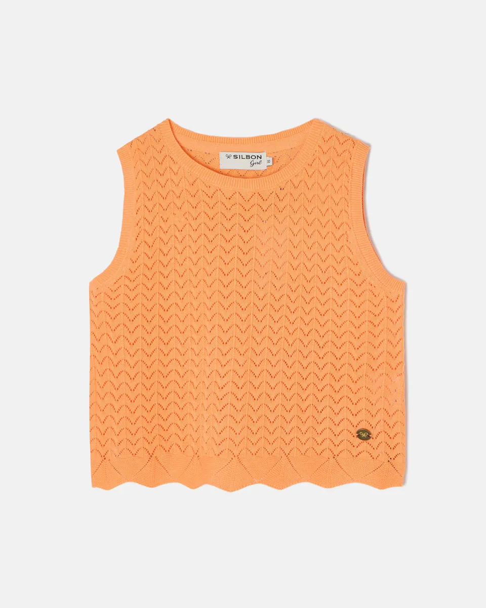 Детский топ из трикотажа с ажурными узорами Silbon, оранжевый
Детский топ из трикотажа с ажурными узорами Silbon, оранжевый