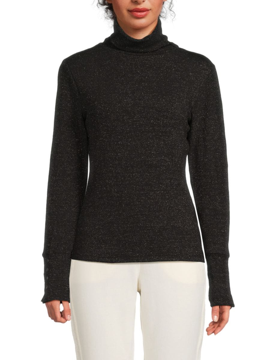 Блестящий водолазный свитер в рубчик Andrew Marc, черный
Блестящий водолазный свитер в рубчик Andrew Marc, черный