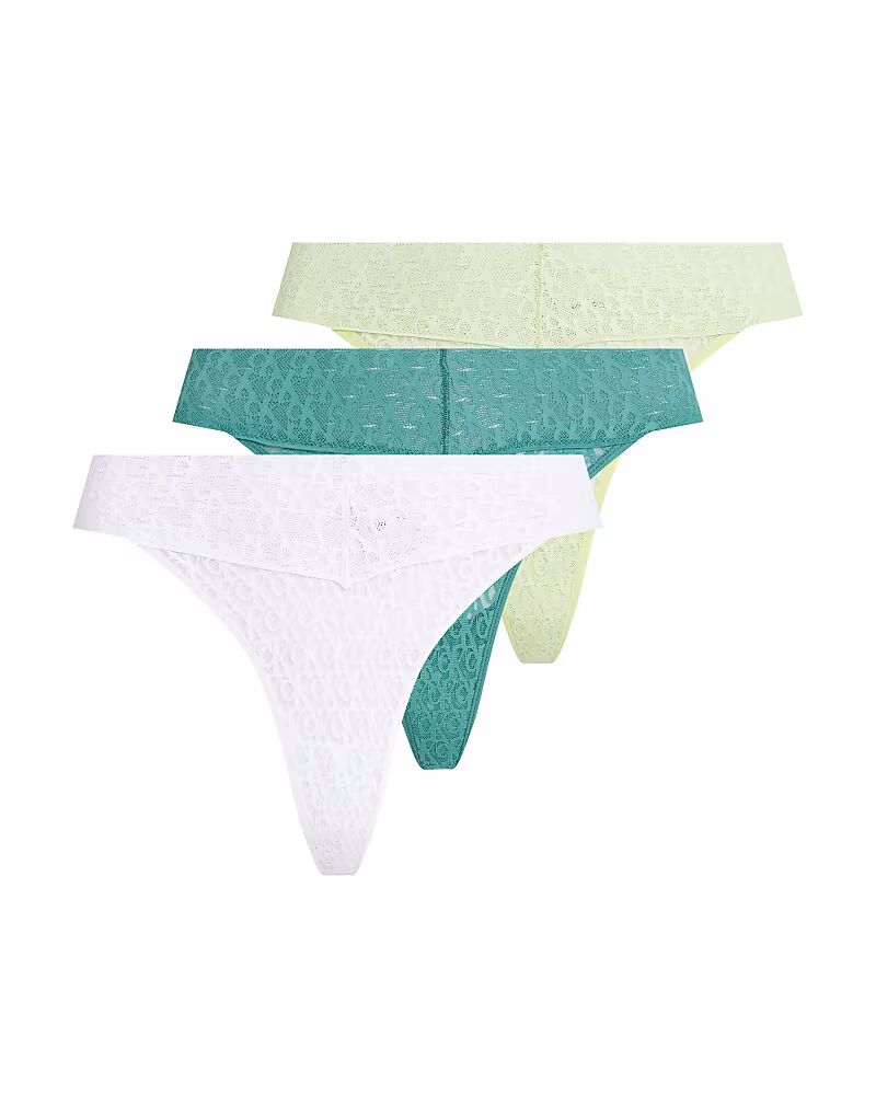 Комплект из 3 трусиков-стрингов Calvin Klein Modern Lace белого/зеленого/петрольного цвета с кружевом и заниженной талией
Комплект из 3 трусиков-стрингов Calvin Klein Modern Lace белого/зеленого/петрольного цвета с кружевом и заниженной талией