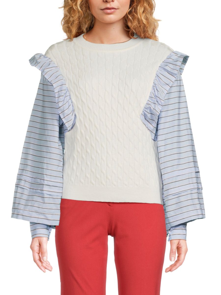 Многослойный вязаный свитер с косами и топ с оборками Avantlook, цвет Ivory Blue
Многослойный вязаный свитер с косами и топ с оборками Avantlook, цвет Ivory Blue