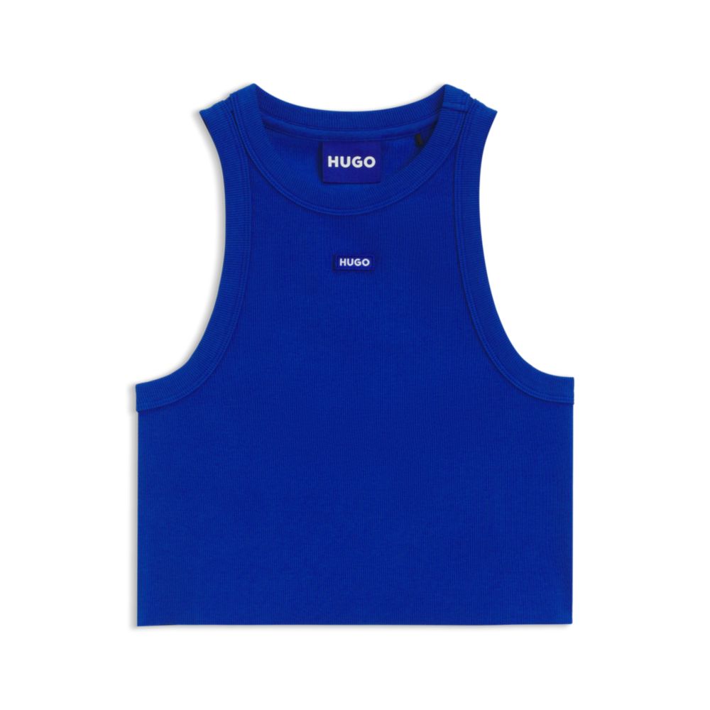 Рибленый хлопковый топ с логотипом HUGO, светло-голубой
Рибленый хлопковый топ с логотипом HUGO, светло-голубой