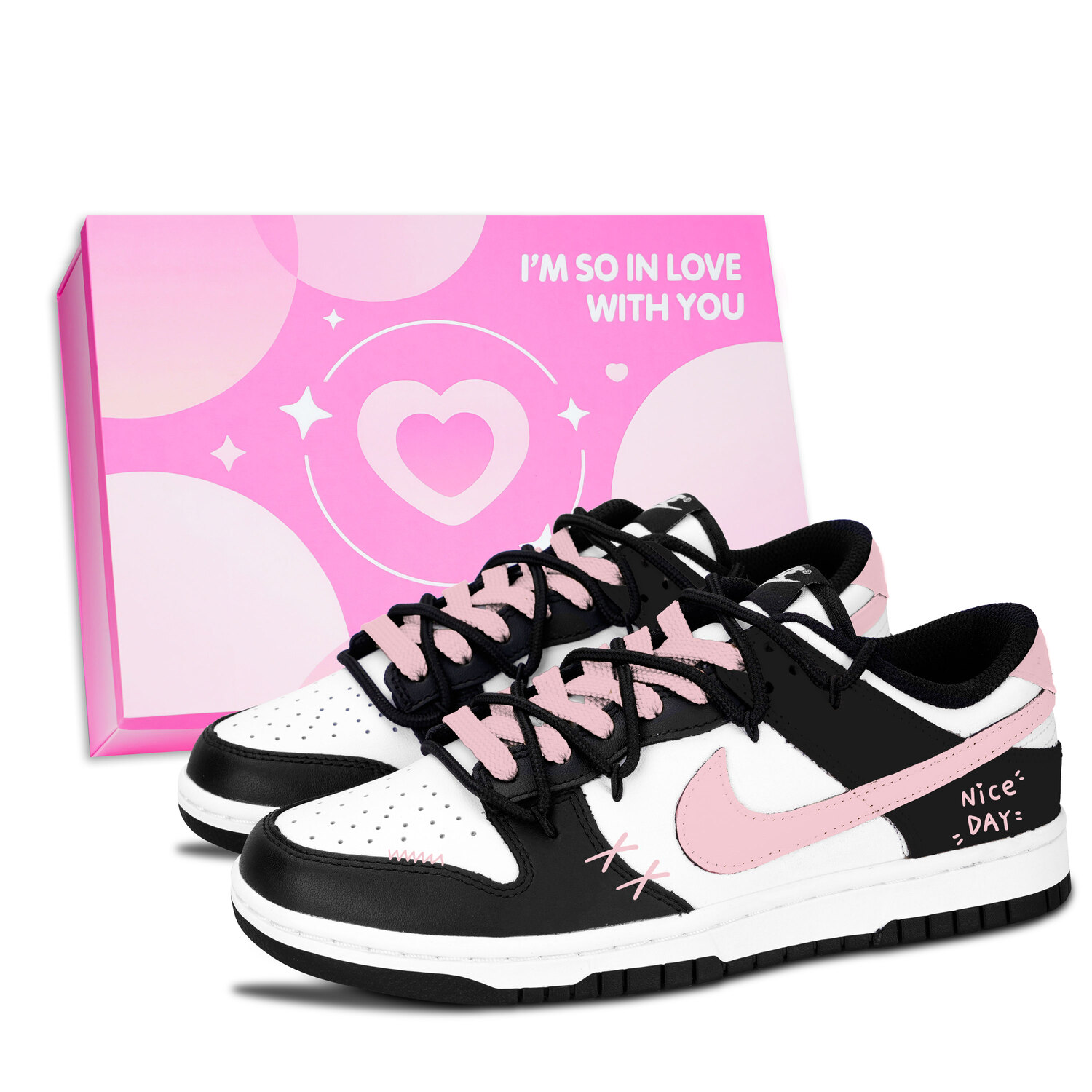 Nike Dunk Black White, Pink Sweet Day кожаные противоскользящие износостойкие легкие с амортизацией низкие
Nike Dunk Black White, Pink Sweet Day кожаные противоскользящие износостойкие легкие с амортизацией низкие
