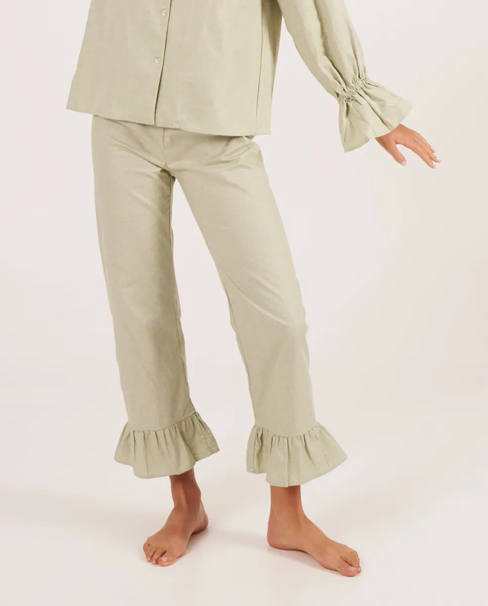 Длинные брюки с оборками, из хлопчатобумажной ткани типа парусины Bohodot, зеленый
Длинные брюки с оборками, из хлопчатобумажной ткани типа парусины Bohodot, зеленый