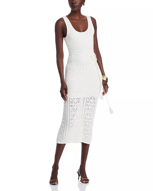 Платье-Миди из вязаного трикотажа с ажурным узором. Milly, белый
Платье-Миди из вязаного трикотажа с ажурным узором. Milly, белый