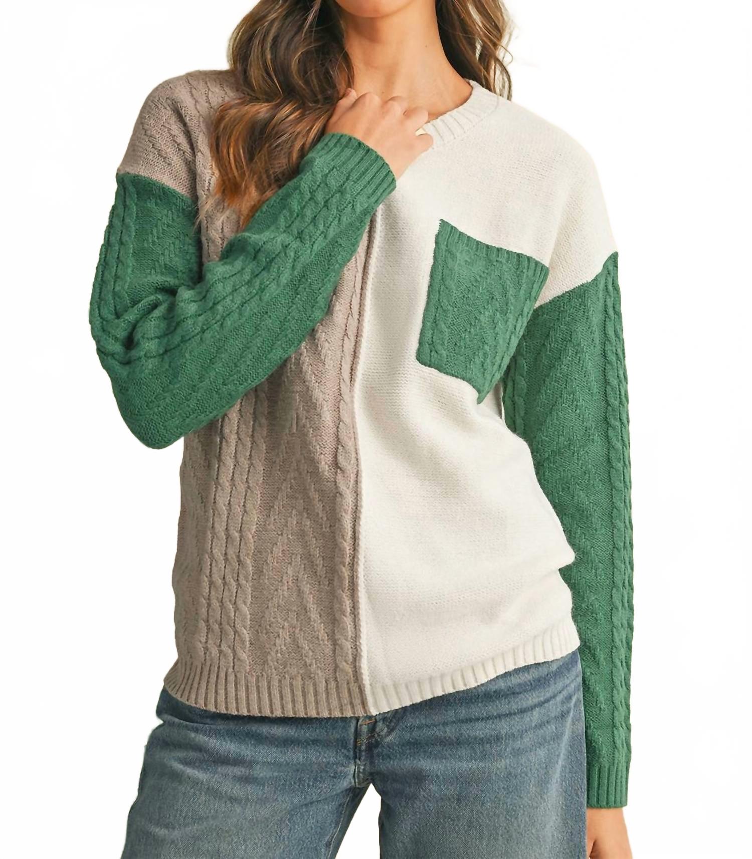 Виноградный зеленый свитер с цветными блоками и карманом Shewin
Виноградный зеленый свитер с цветными блоками и карманом Shewin