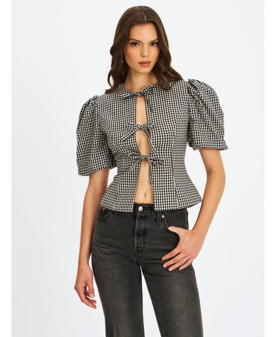 Женская черная клетчатая блузка Qusayla с рукавами-фонариками и бантом Miss Circle, Black gingham
Женская черная клетчатая блузка Qusayla с рукавами-фонариками и бантом Miss Circle, Black gingham