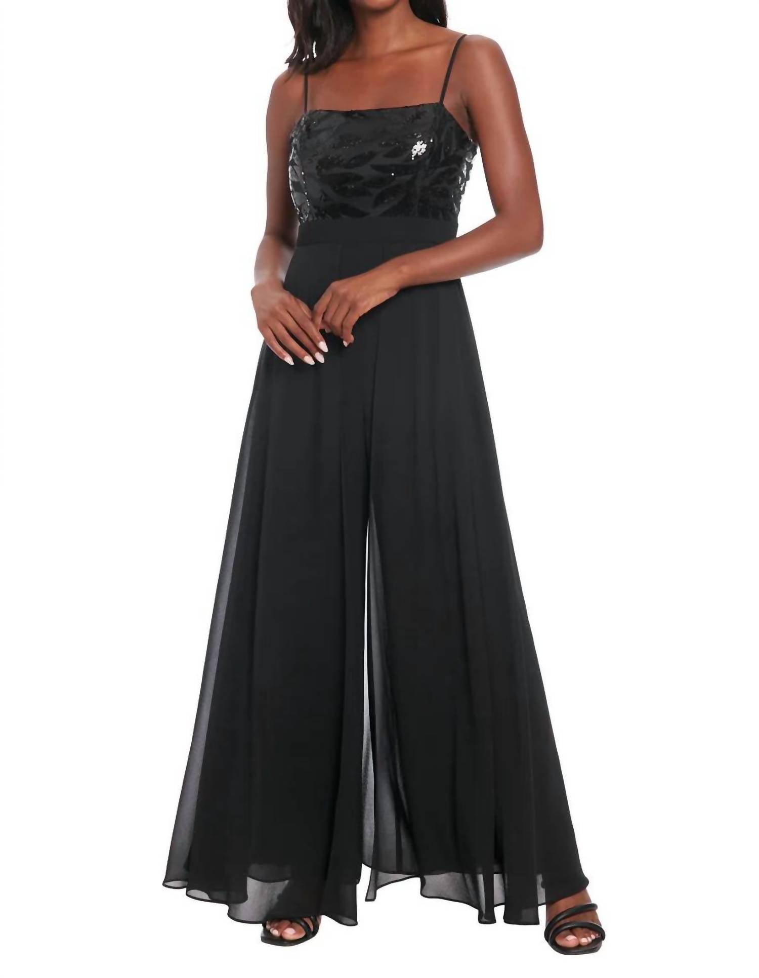 Черный шифоновый комбинезон с боди и пайетками London Times
Черный шифоновый комбинезон с боди и пайетками London Times