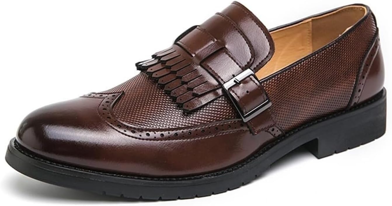 Мужские модные лоферы с кисточками, удобные с круглым носком, без шнурков, с узором «вингтип», пряжкой, формальные туфли, деловой повседневный стиль, обувь для прогулок Generic, коричневый
Мужские модные лоферы с кисточками, удобные с круглым носком, без шнурков, с узором «вингтип», пряжкой, формальные туфли, деловой повседневный стиль, обувь для прогулок Generic, коричневый