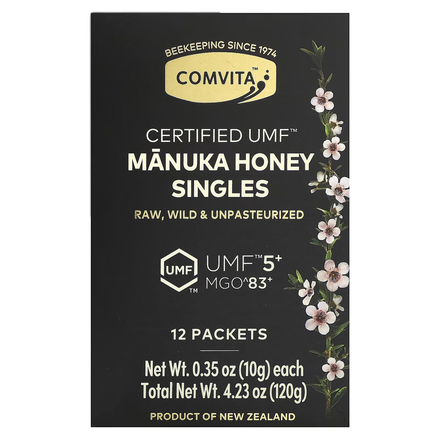 Manuka Honey Singles, UMF 5+, MGO 83+, 12 пакетов по 0,35 унции (10 г) каждый Comvita
Manuka Honey Singles, UMF 5+, MGO 83+, 12 пакетов по 0,35 унции (10 г) каждый Comvita