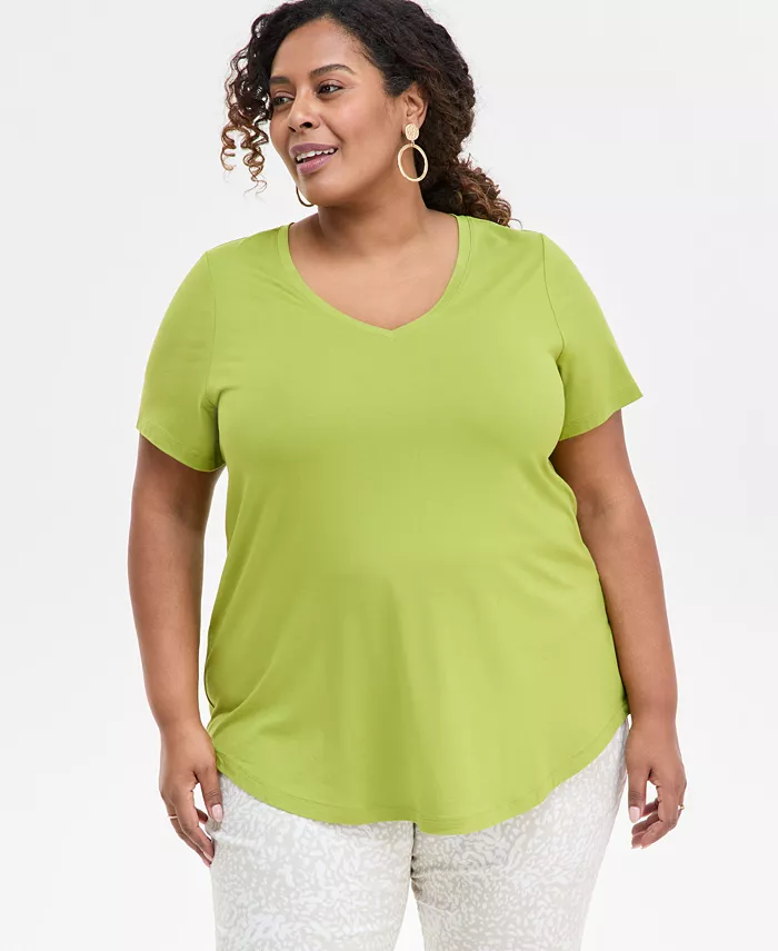 Топ с V-образным вырезом и короткими рукавами больших размеров JM Collection, зеленый
Топ с V-образным вырезом и короткими рукавами больших размеров JM Collection, зеленый