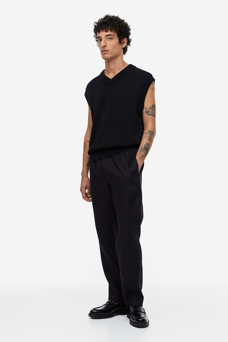 Льняные брюки regular fit H&M, черный
Льняные брюки regular fit H&M, черный