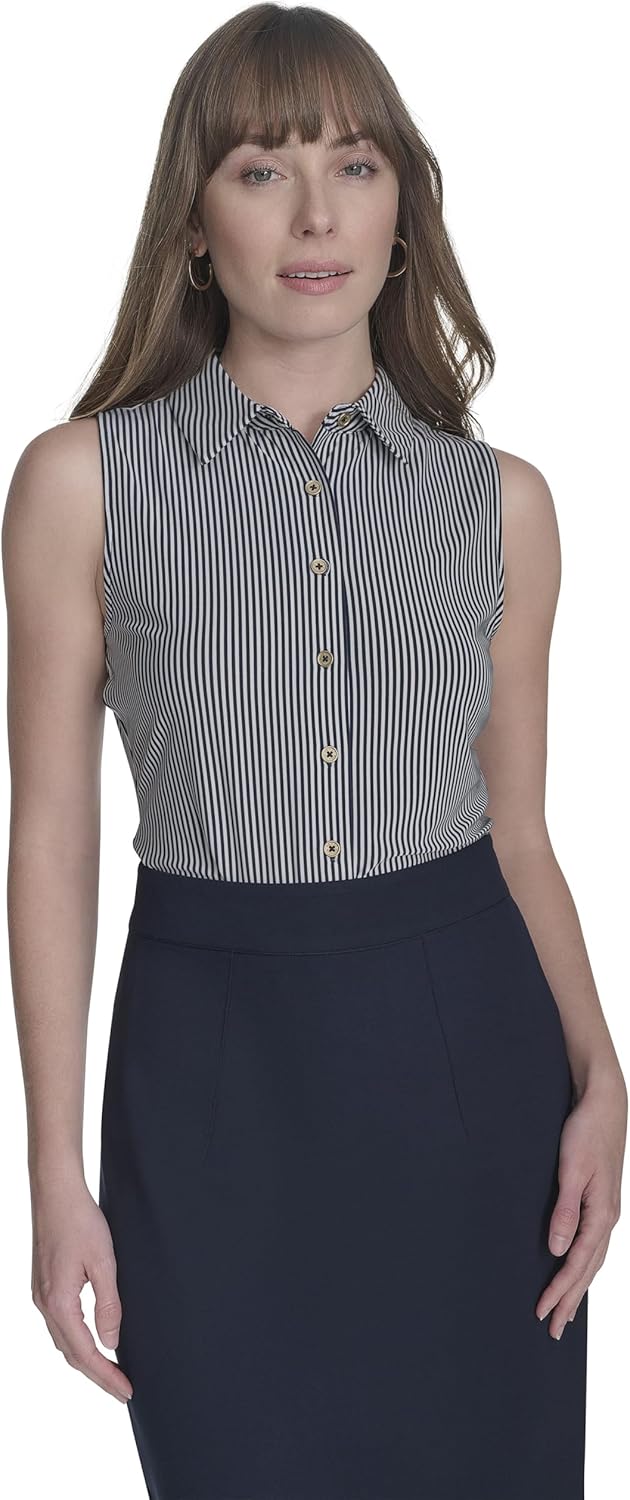 Женский классический трикотажный топ без рукавов Tommy Hilfiger с воротником и пуговицами спереди, Midnight/ Ivory
Женский классический трикотажный топ без рукавов Tommy Hilfiger с воротником и пуговицами спереди, Midnight/ Ivory