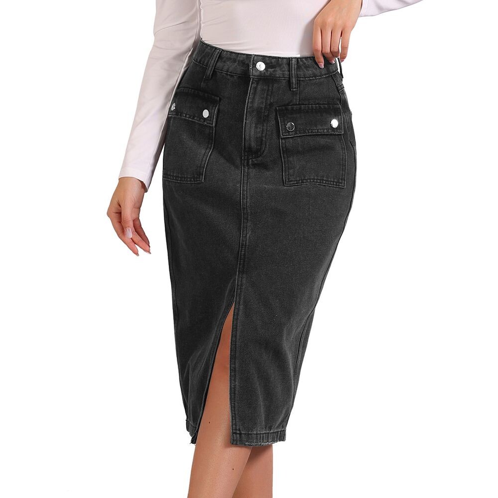 Джинсовая юбка для женщин, повседневная джинсовая юбка на пуговицах с двумя карманами и разрезом по краю ALLEGRA K, черный
Джинсовая юбка для женщин, повседневная джинсовая юбка на пуговицах с двумя карманами и разрезом по краю ALLEGRA K, черный