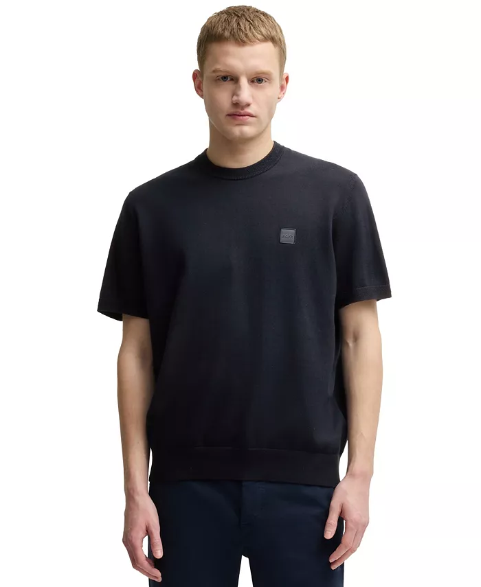 Мужской вязаный свитер из хлопка и кашемира Hugo Boss, синий 
Мужской вязаный свитер из хлопка и кашемира Hugo Boss, синий