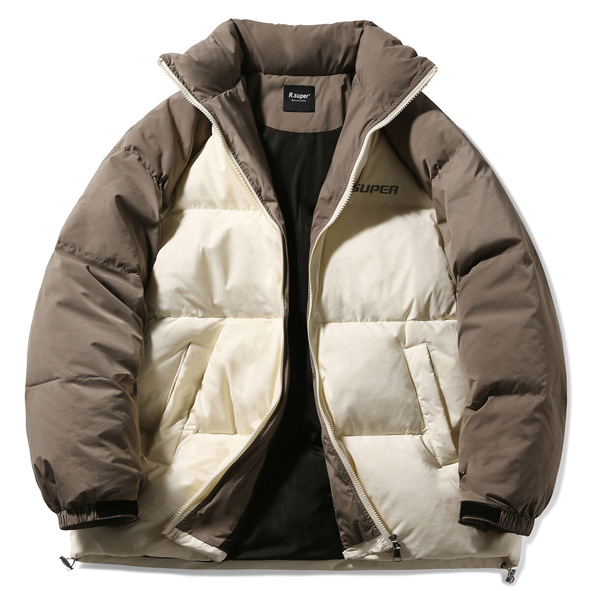 Пуховик унисекс R.super, Черные рукава и серое тело
Пуховик унисекс R.super, Черные рукава и серое тело