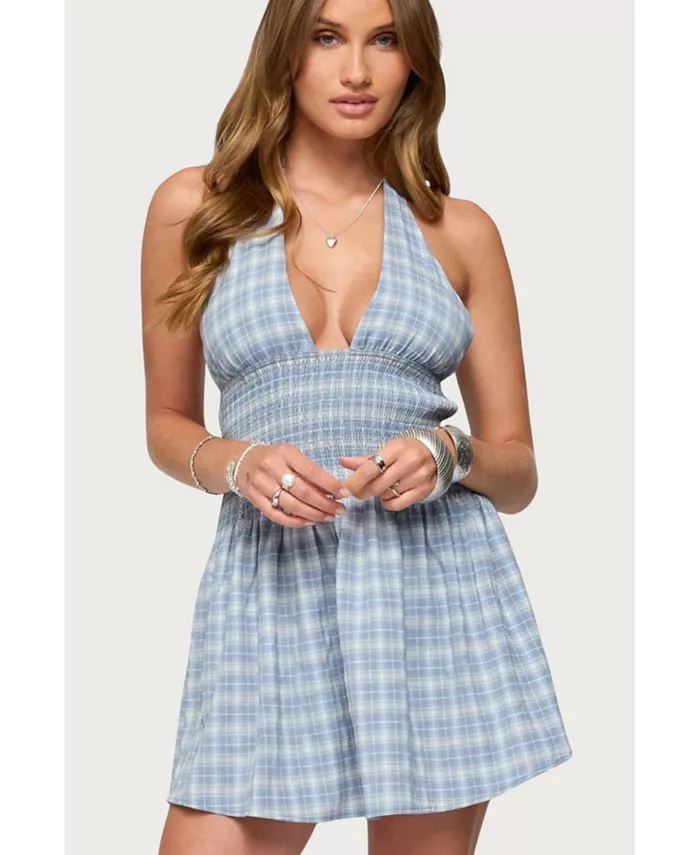 Женское мини-платье в клетку со сборками и бретелькой через шею Edikted, синий
Женское мини-платье в клетку со сборками и бретелькой через шею Edikted, синий