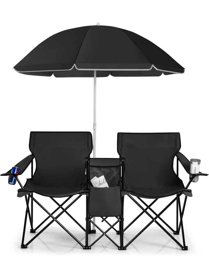 COSTWAY Двухместный походный стул с зонтиком, черный
COSTWAY Двухместный походный стул с зонтиком, черный