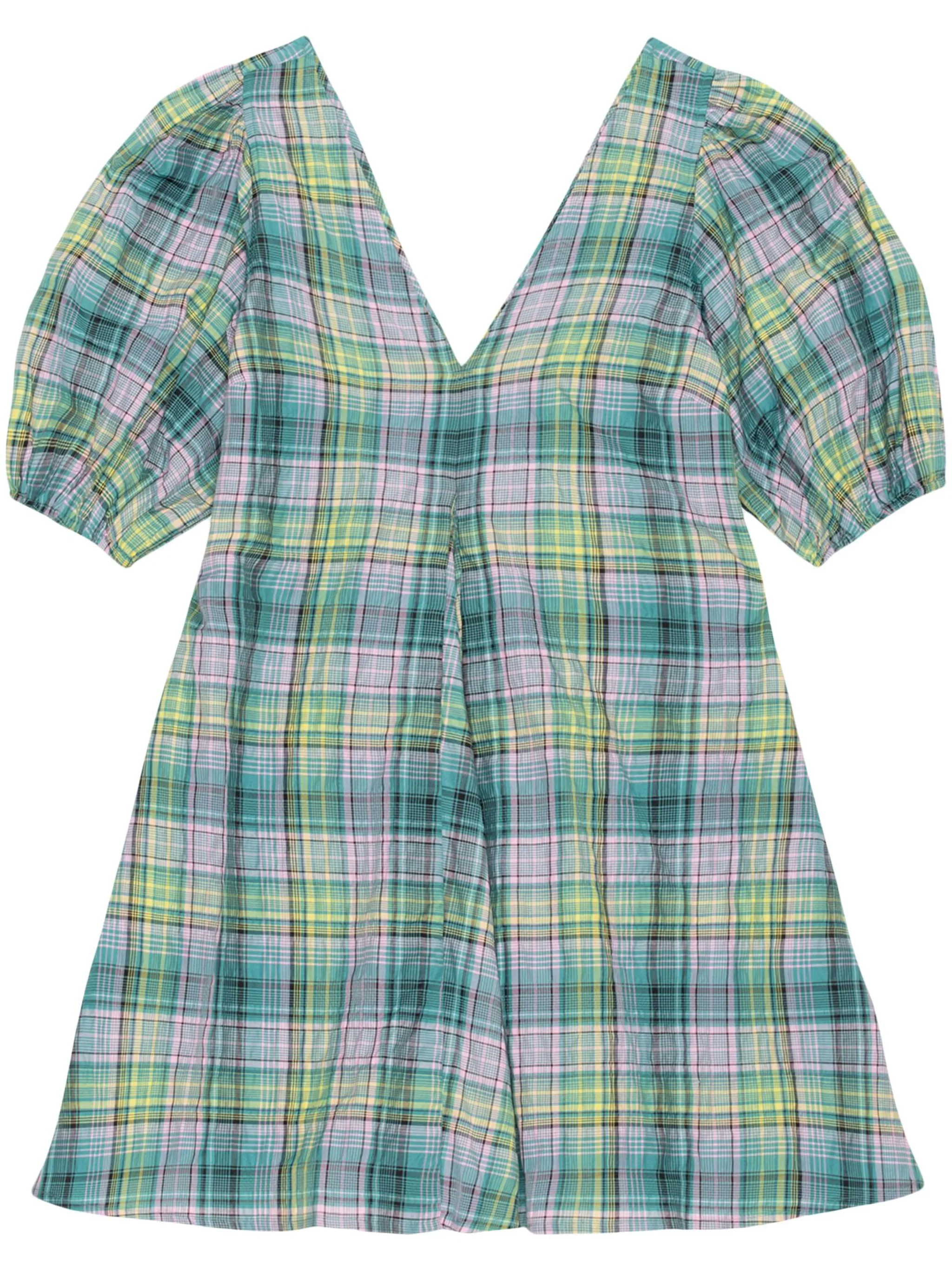 Клетчатое платье мини с V-образным вырезом Ganni, зеленый
Клетчатое платье мини с V-образным вырезом Ganni, зеленый