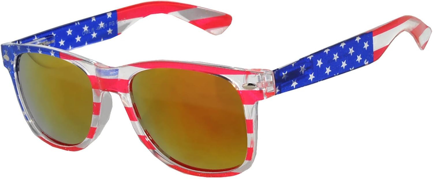 Классические солнцезащитные очки OWL American Patriot с оправой в виде американского флага США, дымчатыми зеркальными и прозрачными линзами, Transparent Flag / Red Mirror Lens
Классические солнцезащитные очки OWL American Patriot с оправой в виде американского флага США, дымчатыми зеркальными и прозрачными линзами, Transparent Flag / Red Mirror Lens