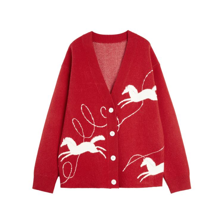 ELLE Кардиган женский красный V-образный вырез умеренной длины
ELLE Кардиган женский красный V-образный вырез умеренной длины