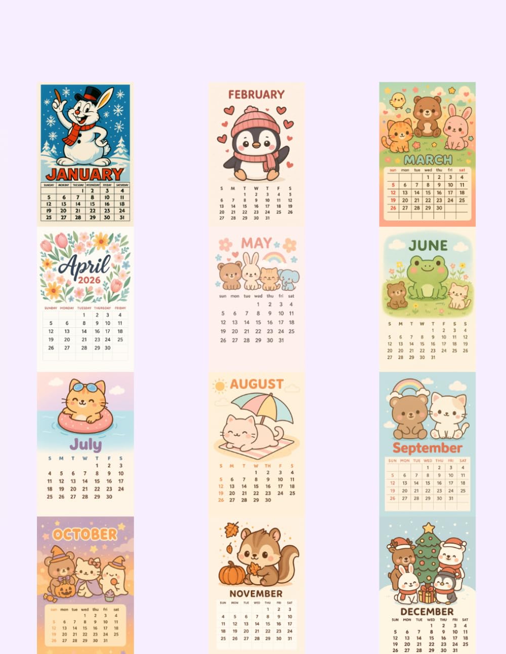 Kawaii Animal Calendar 2026: Cute Chibi Animal Illustrations for Each Month (Independently published)
Kawaii Animal Calendar 2026: Cute Chibi Animal Illustrations for Each Month (Independently published)