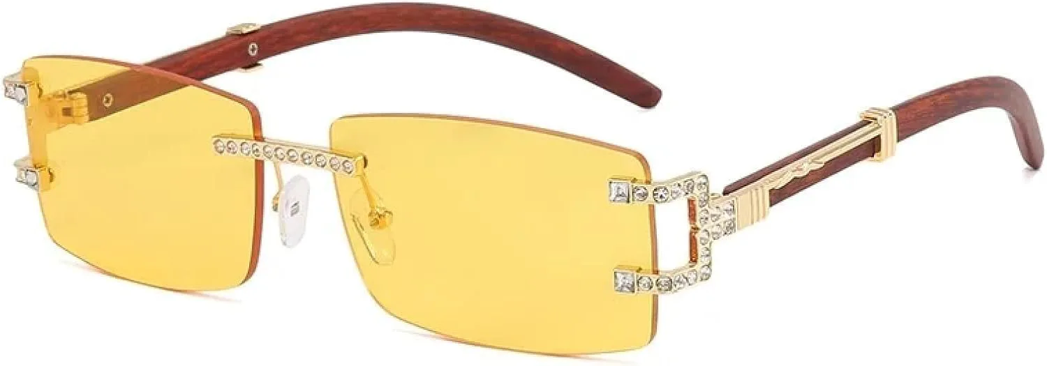 Солнцезащитные очки для женщин и мужчин, без оправы, с бриллиантами, в стиле ретро, деревянные дужки, цветные линзы, защита от УФ-излучения UV400 UATXTAU, Yellow
Солнцезащитные очки для женщин и мужчин, без оправы, с бриллиантами, в стиле ретро, деревянные дужки, цветные линзы, защита от УФ-излучения UV400 UATXTAU, Yellow