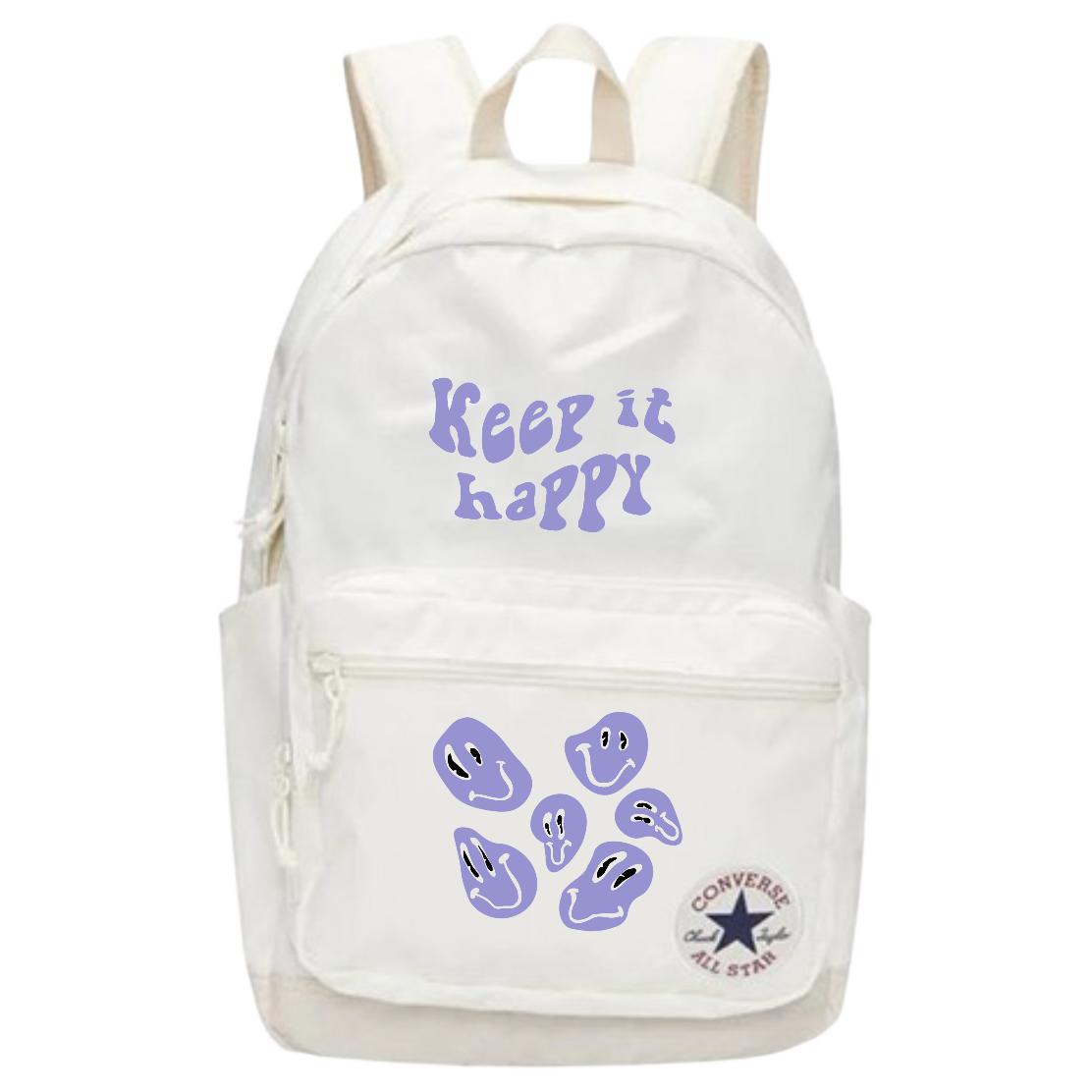 Converse Полиэстеровый рюкзак обычный унисекс белый, HAPPY 
Converse Полиэстеровый рюкзак обычный унисекс белый, HAPPY