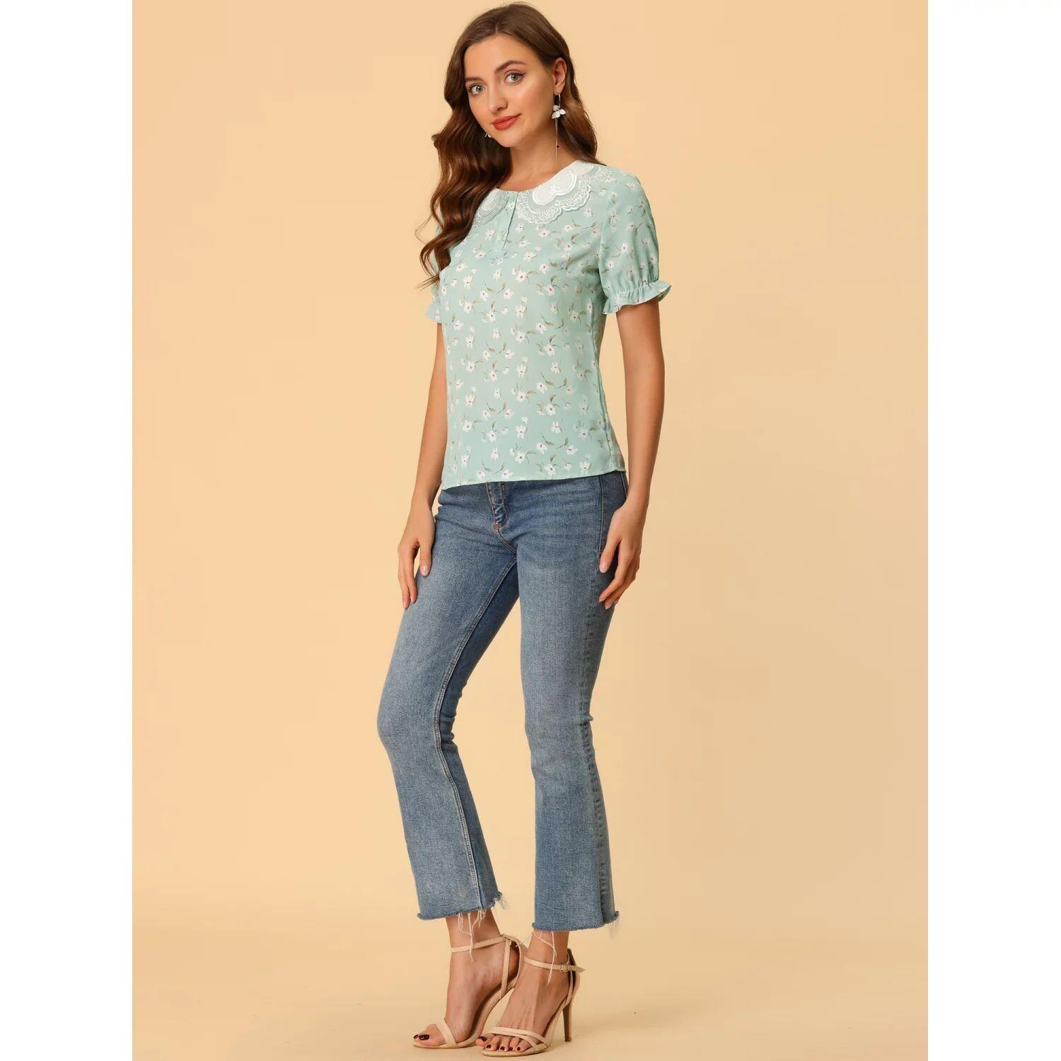 Женская винтажная блузка с короткими рукавами и цветочным принтом с оборками «Питер Пэн» ALLEGRA K, зеленый
Женская винтажная блузка с короткими рукавами и цветочным принтом с оборками «Питер Пэн» ALLEGRA K, зеленый