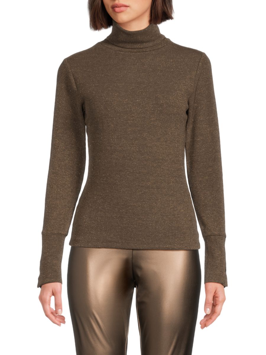 Блестящий водолазный свитер в рубчик Andrew Marc, цвет Cinnamon 
Блестящий водолазный свитер в рубчик Andrew Marc, цвет Cinnamon