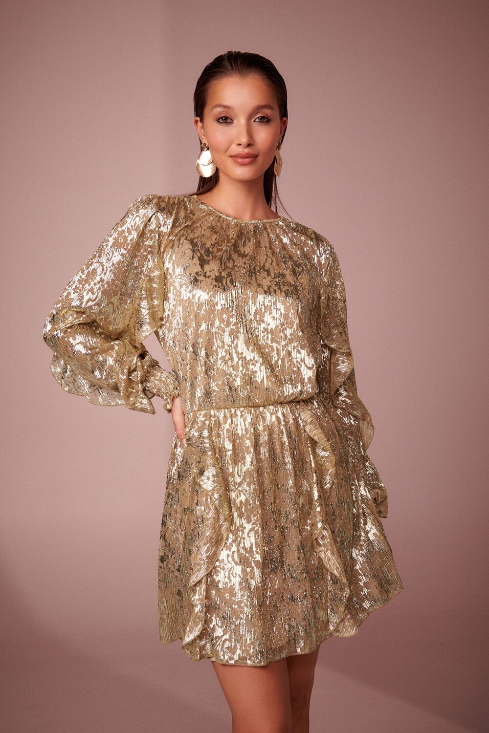 Жаккардовое мини-платье с рюшами Next, желтый
Жаккардовое мини-платье с рюшами Next, желтый