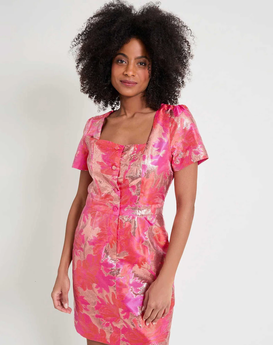 Облегающее платье из блестящей парчи Naf Naf, розовый
Облегающее платье из блестящей парчи Naf Naf, розовый