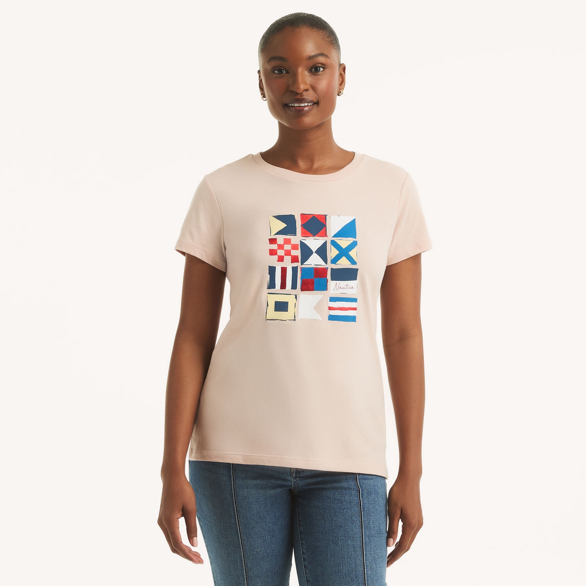 Женская футболка Nautica с принтом в виде морских флагов, персиковый
Женская футболка Nautica с принтом в виде морских флагов, персиковый