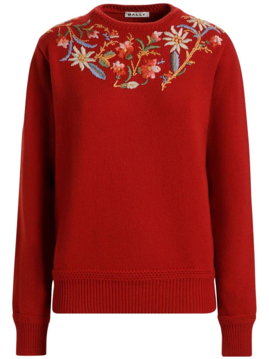 Свитер с вышитыми альпийскими цветами Bally, красный 
Свитер с вышитыми альпийскими цветами Bally, красный
