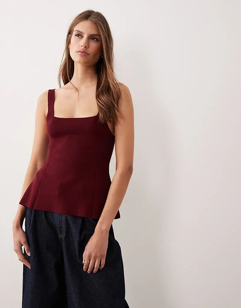 Топ Mango с квадратным вырезом и баской, темно-красный
Топ Mango с квадратным вырезом и баской, темно-красный