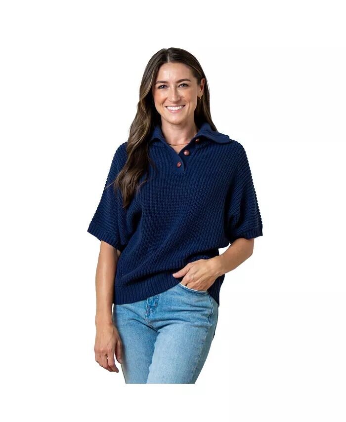 Женский органический свитер с короткими рукавами и воротником-стойкой Hope & Henry, синий
Женский органический свитер с короткими рукавами и воротником-стойкой Hope & Henry, синий